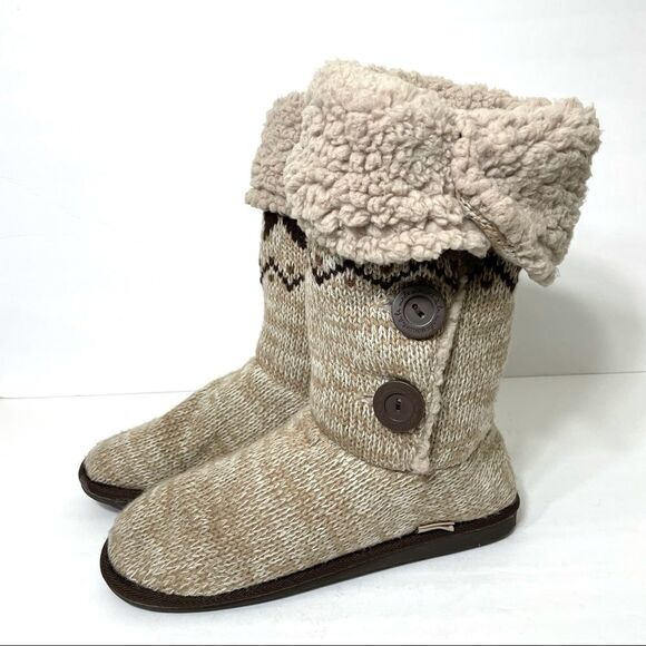 Muk Luks Tan Nordic Print Knit Sock Sweater Boots - Picture 2 of 13